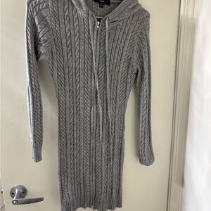 Gray Cable Knit Hooded Sweater Dress
